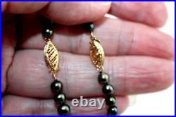 14k Gold RTI Genuine Black Freshwater Pearl Set Necklace, Bracelet & Earrings