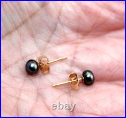 14k Gold RTI Genuine Black Freshwater Pearl Set Necklace, Bracelet & Earrings