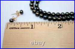14k Gold RTI Genuine Black Freshwater Pearl Set Necklace, Bracelet & Earrings