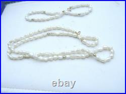 14k Gold Rice Pearl and Gold Bead Necklace and Bracelet Set