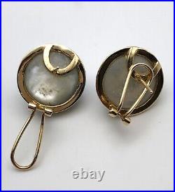 14k Gold Round Blue Mabe Pearl Earrings and Ring SET Size 7.25