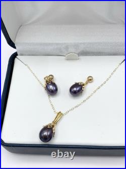 14k Gold Tahitian Pearl Pendant Necklace & Dangle Earrings Set 18 Chain 14k Gold Tahitian Pearl Pendant Necklace & Dangle Earrings Set 18 Chain