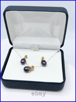 14k Gold Tahitian Pearl Pendant Necklace & Dangle Earrings Set 18 Chain 14k Gold Tahitian Pearl Pendant Necklace & Dangle Earrings Set 18 Chain