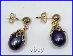 14k Gold Tahitian Pearl Pendant Necklace & Dangle Earrings Set 18 Chain 14k Gold Tahitian Pearl Pendant Necklace & Dangle Earrings Set 18 Chain