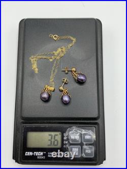 14k Gold Tahitian Pearl Pendant Necklace & Dangle Earrings Set 18 Chain 14k Gold Tahitian Pearl Pendant Necklace & Dangle Earrings Set 18 Chain