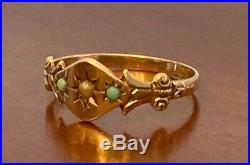 14k Gold Victorian Star Setting Turquoise Pearl Ring Size 5 3/4 Antique Estate