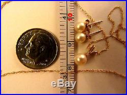 14k Gold White Pearl and Diamond Necklace Earring Set 18-1/4- 1.26g