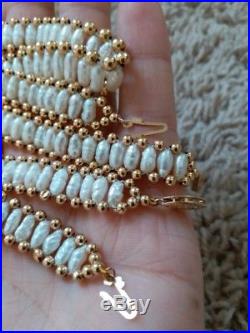 14k Gold beads pearl necklace and bracelet set LOTS OF SOLID GOLD