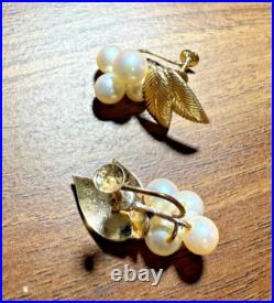 14k Gold leaf and pearl earrings set