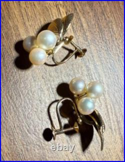 14k Gold leaf and pearl earrings set