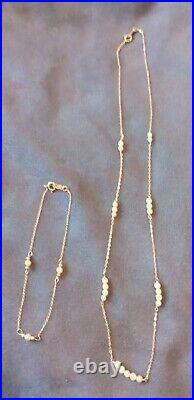 14k IPS Pearl Necklace And Bracelet Set