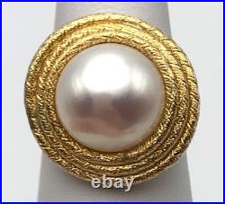 14k Made in Italy Gold Ring set with 12.5mm cultured Pearl Size 7