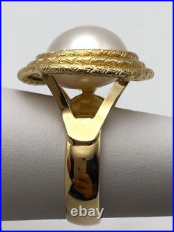 14k Made in Italy Gold Ring set with 12.5mm cultured Pearl Size 7