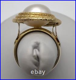 14k Made in Italy Gold Ring set with 12.5mm cultured Pearl Size 7
