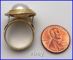 14k Made in Italy Gold Ring set with 12.5mm cultured Pearl Size 7