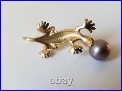 14k Maui Divers Gecko & Pearl Pendant Set in Yellow Gold