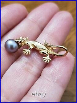 14k Maui Divers Gecko & Pearl Pendant Set in Yellow Gold