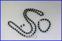 14k ONYX BEAD 3 PIECE SET Necklace Earrings Bracelet