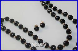 14k ONYX BEAD 3 PIECE SET Necklace Earrings Bracelet