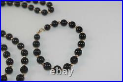 14k ONYX BEAD 3 PIECE SET Necklace Earrings Bracelet