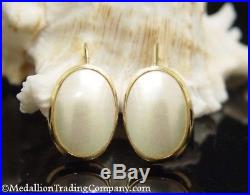 14k Oval Mother Of Pearl Bezel Set 18mm Mabe French Wire Shepherd Hook Earrings