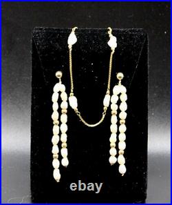 14k Pearl Station Bracelet and 14K Pearl Earrings Set
