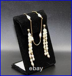 14k Pearl Station Bracelet and 14K Pearl Earrings Set