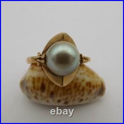 14k Rose Gold 7.4mm Round Cultured Pearl Modernist Setting Ring Size 6.75
