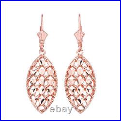 14k Rose Gold Double Layered Hearts Filigree Marquise Drop Earrings Set