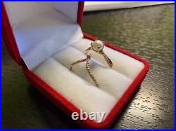 14k Rose Gold Pearl Engagement Ring set