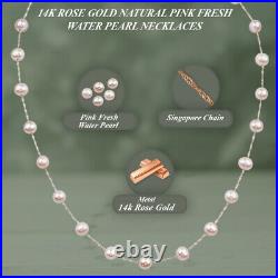 14k Rose Gold Round Shape Pearl Beaded Necklace 18 for Women