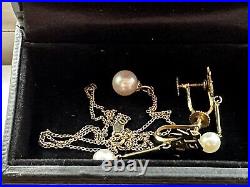 14k Set Chinese Pearl Earrings And Pendant Vintage
