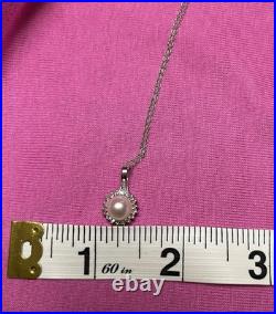 14k Solid White Gold Cultured Pearl Natural Diamond Necklace Earrings Set