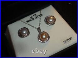 14k Solid White Gold Round Pearl Pendant/ Necklace + 14k Rnd Pearl Post Earrings 14k Solid White Gold Round Pearl Pendant/ Necklace + 14k Rnd Pearl Post Earrings