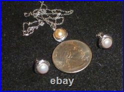 14k Solid White Gold Round Pearl Pendant/ Necklace + 14k Rnd Pearl Post Earrings 14k Solid White Gold Round Pearl Pendant/ Necklace + 14k Rnd Pearl Post Earrings