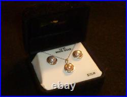 14k Solid White Gold Round Pearl Pendant/ Necklace + 14k Rnd Pearl Post Earrings 14k Solid White Gold Round Pearl Pendant/ Necklace + 14k Rnd Pearl Post Earrings