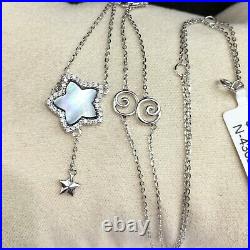 14k Solid White Gold Set Necklace Star Mother Pearl Pendant Diamond. Was $1920