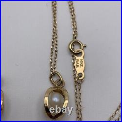 14k Solid Yellow Gold And Pearl Earring And Necklace Set -Signed BAB 3.8 Grams