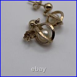 14k Solid Yellow Gold And Pearl Earring And Necklace Set -Signed BAB 3.8 Grams