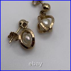 14k Solid Yellow Gold And Pearl Earring And Necklace Set -Signed BAB 3.8 Grams