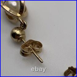 14k Solid Yellow Gold And Pearl Earring And Necklace Set -Signed BAB 3.8 Grams