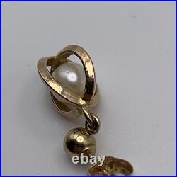 14k Solid Yellow Gold And Pearl Earring And Necklace Set -Signed BAB 3.8 Grams