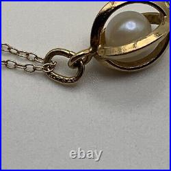 14k Solid Yellow Gold And Pearl Earring And Necklace Set -Signed BAB 3.8 Grams