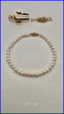 14k Solid Yellow Gold Natural Pearl Strand Necklace Bracelet Stud Earrings Set