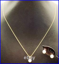 14k Solid Yellow Gold Pearl Earrings & 18 Pendant Necklace Set