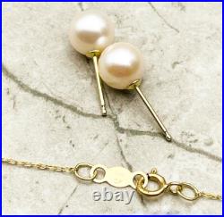 14k Solid Yellow Gold Pearl Earrings & 18 Pendant Necklace Set
