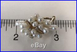 14k Solid Yellow Gold Pearls Diamond Earring & Ring Jewelry Set