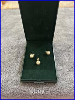 14k Stamped Yellow gold Akoya silver/ Grey Pearl and Diamond Earring Set