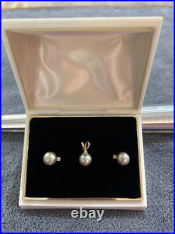 14k Stamped Yellow gold Akoya silver/ Grey Pearl and Diamond Earring Set