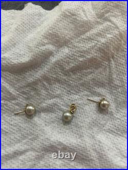 14k Stamped Yellow gold Akoya silver/ Grey Pearl and Diamond Earring Set